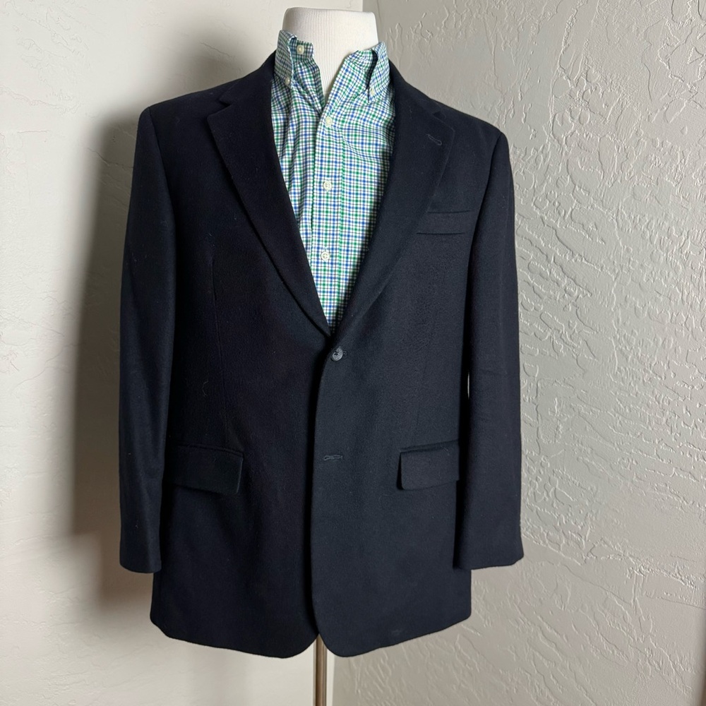 Oscar De La Renta Mens Black Two Button Wool & Cashmere Blazer Jacket Size 44R